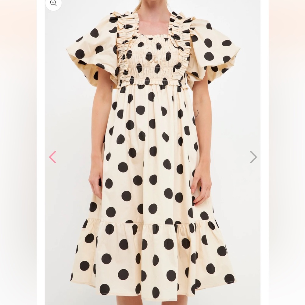 English Factory Smoked Polka Dot Midi Dress